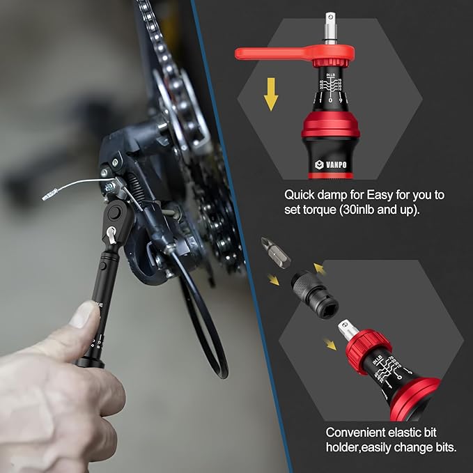 VANPO 49-Pc Torque Screwdriver & Wrench Set | 10-70 in-lb & 1-12Nm Dual Range | S2 Steel Bits & Sockets for MTB Carbon Bikes, Firearm Optics, Scope Mounting & Professional DIY Repairs