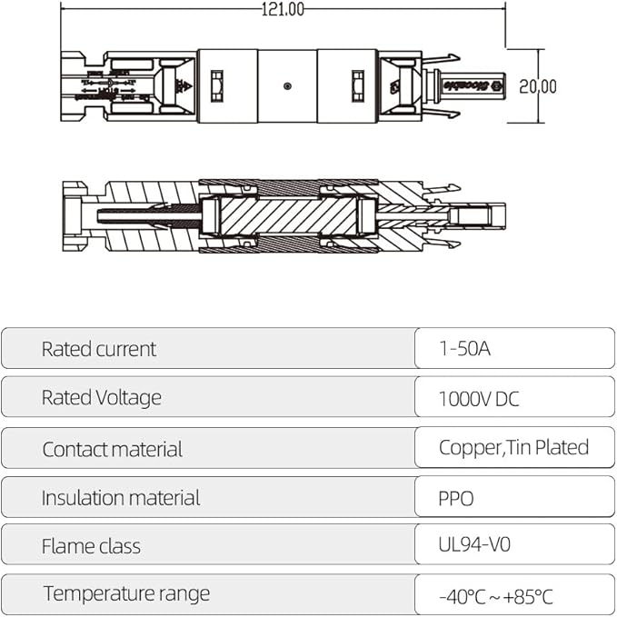 30A Solar in-line Fuse Holder Connector, IP68 1000V Male and Female Connector, for Solar Photovoltaic System (with 10X38mm Fuse)