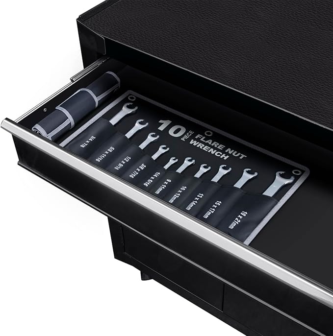 10-Piece Complete Metric and SAE Flare Nut Wrench Set with Pouch | Metric 9mm - 21mm, Inch 1/4” - 7/8” | Cr-V Steel, 6-Point Double-End Design, Perfect Line Wrench for Fuel, Brake and Air Conditioning