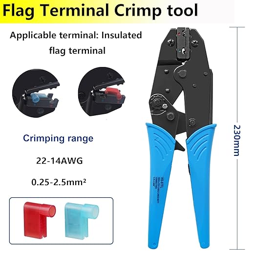 smseace 81pcs Right Angle Spade Connectors with Flag Terminal Crimper 22-18/16-14/12-10AWG Quick Disconnect Flag Connector + Electrical Crimping Tool for Right Angle Spade Connector