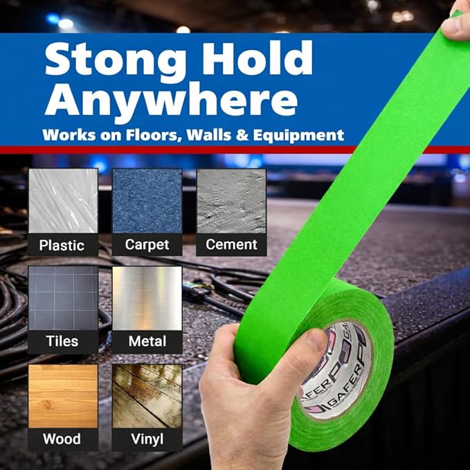 Gaffer Power Proudly Made in The USA, Real Professional Grade Gaffer Tape, Heavy Duty Gaffers Tape, Non-Reflective, Multipurpose. 2 Inches x 30 Yards, Fluorescent Green