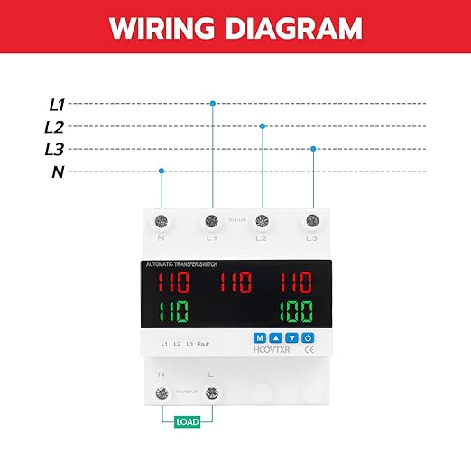 Automatic Transfer Switch 100A 110V Inverter Generator Transfer Switch with 5 Digits LED Display,Three Power Selector for Home Generator Grid Inverter Outdoor RV