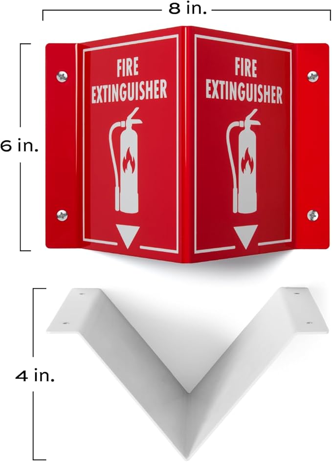3D Fire Extinguisher Sign 2-Pack | Projecting Wall Mount Fire Safety Sign, 6" x 8" x 4"