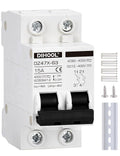 DIHOOL Solar Disconnect Switch, 15 Amp 2 Pole, DIN Rail Mount, Non Polarized, 12V 24V 48V 400V, AC/DC Circuit Breaker, RV Battery Isolator, PV Array MCB, Thermal Magnetic Trip