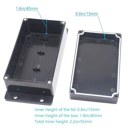 Zulkit Junction Box ABS Plastic Dustproof Waterproof IP65 Universal Electrical Boxes Project Enclosure with Fixed Ear Black 6.22 x 3.54 x 2.36 Inch (158 x 90 x 60mm)(Pack of 2)