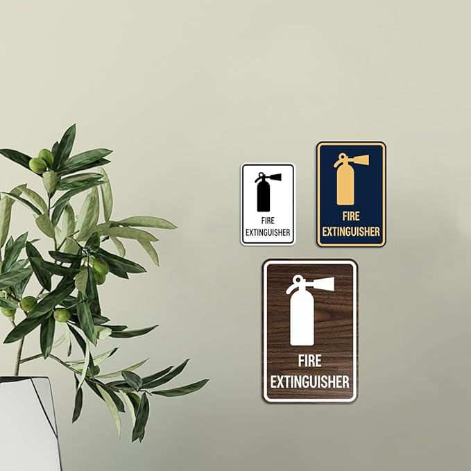 Signs ByLITA Portrait Round Fire Extinguisher Sign with Adhesive Tape, Mounts On Any Flat Surface (Brushed Silver) - Small (5 Pack)