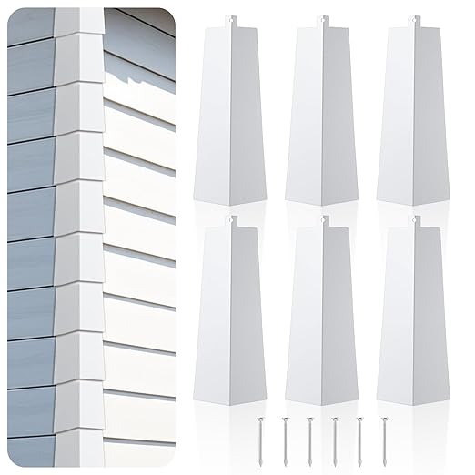6 Pcs Aluminum Siding Corners 8.5 Inch Outside White Corner Caps, Smooth Siding Trim with Nails for Mobile Home and Wooden House Exterior