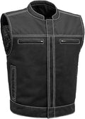 First Mfg Co Lowrider Mens Motorcycle Biker Riding Armor Club Style Black Leather, Twill, Moto Mesh, Perforated Vest