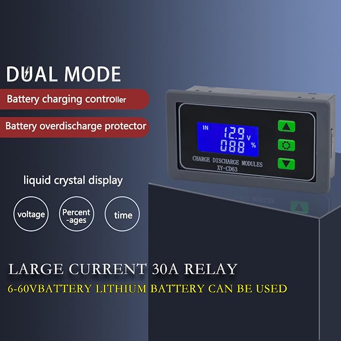 DC 6V-60V Low Voltage Protector Disconnect Switch Module with LCD Display, 30A Under-Voltage Deficit Protector