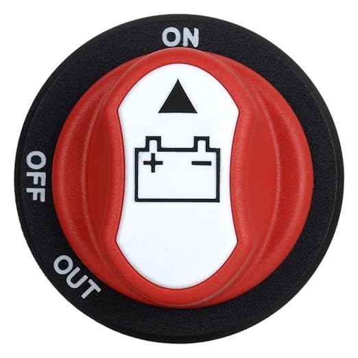 Jtron Car Battery Disconnect Switch MAX.50V DC 50A Cont 75A INT Battery Master Cut Off Isolator Switch Waterproof for Car Motorcycle Marine Boat Auto Camper RV ATV UTV Vehicles (NO-OFF-OUT/50A)