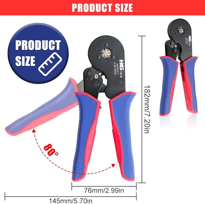 HKS Ferrule Crimping Tool Kit - Hexagonal Ferrule Crimper Plier (AWG 23-7) with Wire Stripper & 1900pcs Wire End-Sleeves Terminals Kit