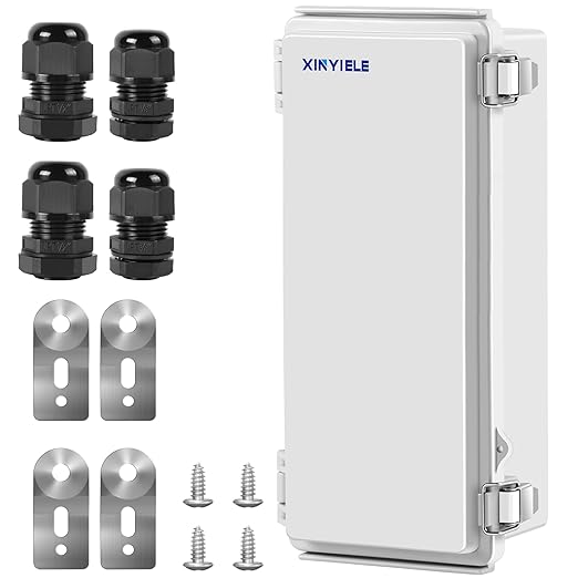Waterproof Outdoor Project ABS Plastic Junction Box IP67 Weatherproof Dustproof Enclosure with Hinged Cover, Mounting Plate,Wall Brackets for Power Project (10.2"x4.3"x3.0")