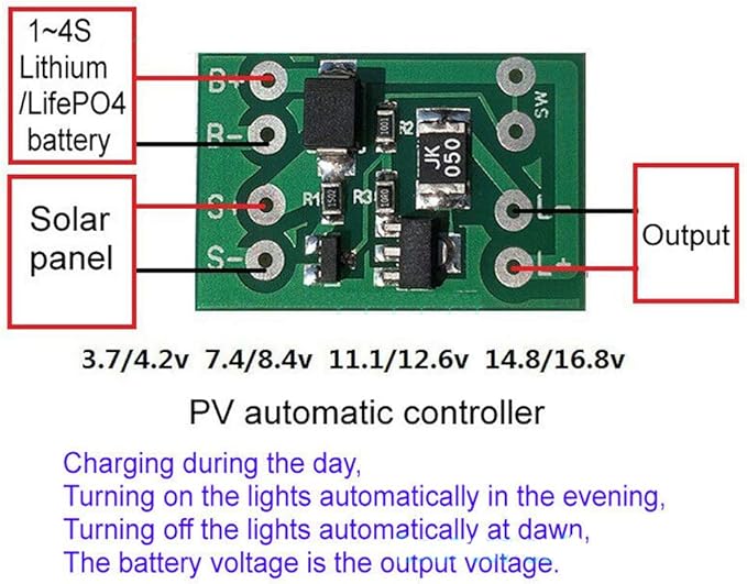 Acxico 3Pcs Solar Charge Controller Board Lithium Battery Charging Controller Auto ON/OFF Light Control Switch For DIY Street Lights Garden Lights