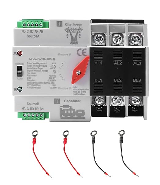 63Amp AC 220V Automatic/Manual Transfer Switch 3P 50/60Hz, 3POLE 63A Mini ATS Solar Auto Dual Power Switch for Home, Din Rail Mounted Cn Automatic Changeover Fast Transfe for Rv, Lv Power