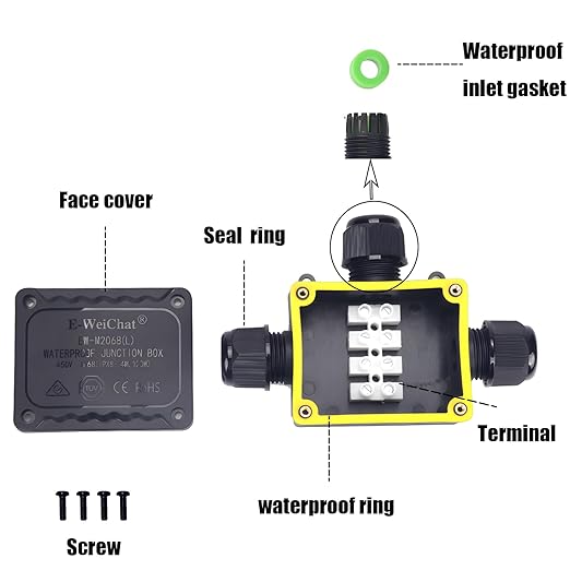 IP68 Waterproof 3 Way Junction Box, Underground Electrical Box with Terminal Block, for LED Landscape Lighting, Garden Lights