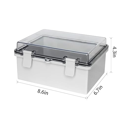 Waterproof Outdoor Junction Box IP66 ABS Plastic Weatherproof Box Impact-Resistant Weatherproof Electrical Enclosure for Ggarden, Garage, Solar, and Marine Applications Clear(8.6"x6.6"x4.3")