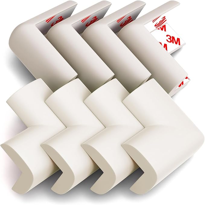 8-Pack Corner Protectors Baby Proof, Furniture Corner and Edge Safety Bumpers, Soft Rubber Foam Cushion Covers, 3M Taped Corner Guards, Baby Child Proofing Pads, Table Corner Protectors, White