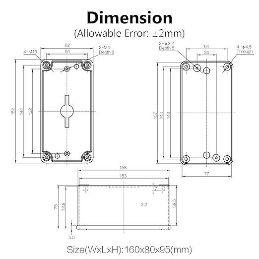 LeMotech Junction Box IP67 Waterproof Dustproof ABS Plastic Project Box for Electrical Outdoor Enclosure Gray 6.3 x 3.1 x 3.7 inch (160 x 80 x 95 mm)