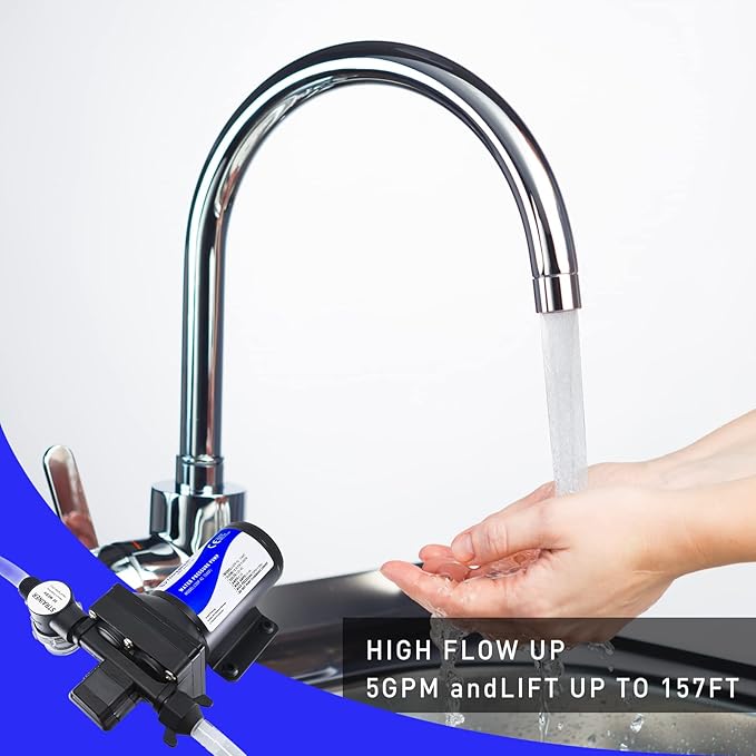 Water Pressure Booster Pump, 12V DC Water Diaphragm Pump, 5GPM 70PSI with Power Plug, Self Priming RV Water Pump for Home Kitchen Bathroom RV Marine Yacht Garden Hose