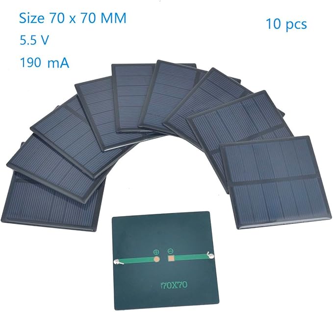 10pcs Epoxy Solar Panel 5.5V 190mA Mini Polycrystalline Solar Cell Panel 70mm x 70mm/2.76" x 2.76" for Solar Power Mini Solar Cells DIY Solar Light Phone Charger Flashlight