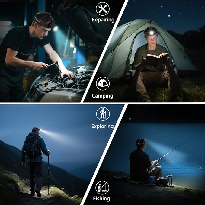 KYEKIO 3Pack Rechargeable Headlamps for Adults, 3000 Super Bright Head Lamps LED Rechargeable, 4Mode Head Lights for Forehead Hard Hat, Adjustable Focus 90°Headlight, Waterproof LED Headlamp Camping