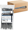 Kable Kontrol Cable Ties with Metal Tooth Bulk Pack, 8 Inch 5,500 Pcs, 120 Lbs Tensile Strength, Metal Pawl, Stainless Steel Toothed Self-Locking Device, UV Resistant Steel Barb Zip Ties - Black