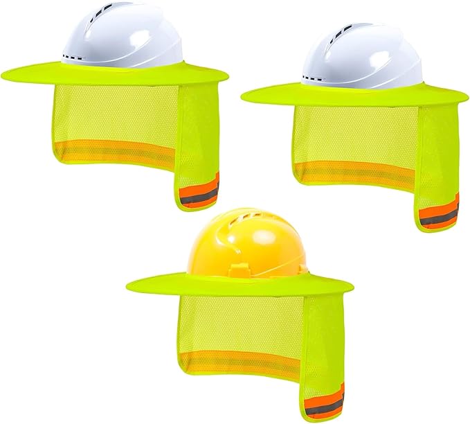 TCCFCCT Hard Hat Sun Shade Full Brim, Mesh High Visibility Hard Hat Visor Neck Shade Accessories, (Hats Not Included), Yellow 3 Packs