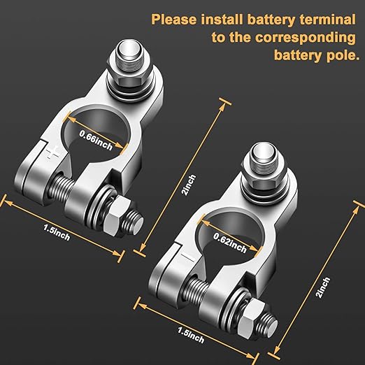 Battery Terminal Connectors, Complete kit Battery Terminals, Brush, with 4 Pcs 2 Gauge 3/8" Copper Lugs, 4 Heatshrink tubes, 2 Terminal Covers and 2 Anti Corrosion Washers For Car/Boat/Tractor