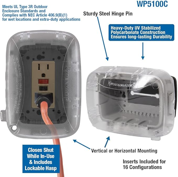 Intermatic WP5100C Weatherproof Electrical Box - Single Gang, Versatile Outdoor Outlet Cover - Secure Design for Outdoor GFCI Outlets, Durable Plug Cover - 2 Pack