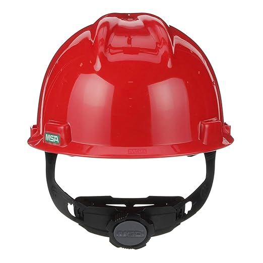 MSA 475363 V-Gard Cap Style Safety Hard Hat With Fas-Trac III Ratchet Suspension | Polyethylene Shell, Superior Impact Protection, Self Adjusting Crown Straps - Standard Size in Red