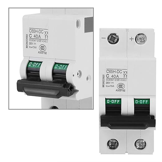 2P C65H-DC 250V DC Miniature Circuit Breaker DIN Rail Photovoltaic Switch for Solar Panels Grid System White(40A)