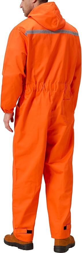 Mens Work Coveralls Mechanic Hooded Overall Workwear Jumpsuits Long Sleeve Hi Viz Coverall with Zippers