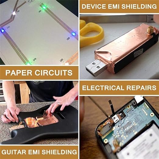 Copper Foil Tape (1 inch X 33 FT) with Double-Sided Conductive Adhesive for Guitar & EMI Shielding,Stained Glass Making,Electrical Repairs,Paper Circuits,Soldering,Grounding,DIY Copper Tape