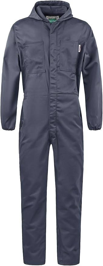 Men's Long Sleeve Zip-Front Coverall Lightweight Work Coveralls Mechanic Overall Jumpsuit with Hood