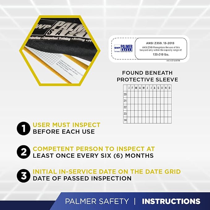 Palmer Safety 18" D-Ring Extender Fall Protection with 3/4" Snap Hook and D-Ring, Polyester Webbing with Chafe Guard, OSHA/ANSI Compliant (10-Pack)