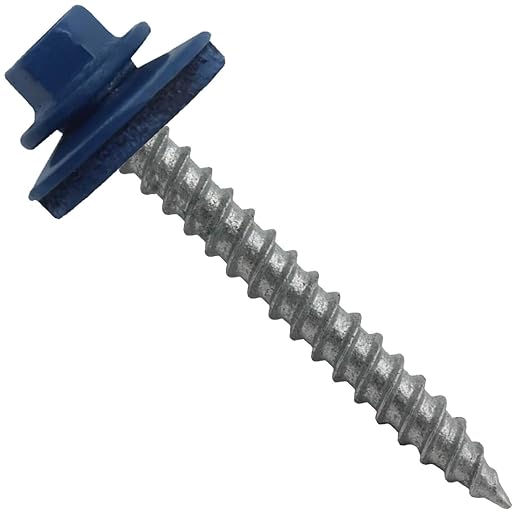 Metal Roofing Screws: (250) 12 x 2 Gallery Blue Hex Sheet Metal Roof Screw. Sharp Point Metal to Wood siding Screws. 5/8" EPDM Washer