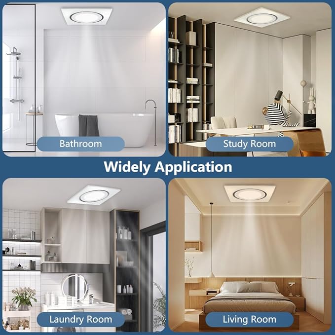 Bathroom Exhaust Fan with Light 88CFM 1.0 Sone, Quiet 28W Bath Shower Fan 3CCT Color LED Light Adjustable 8 x 8 inch Extractor Vent for Bathroom White
