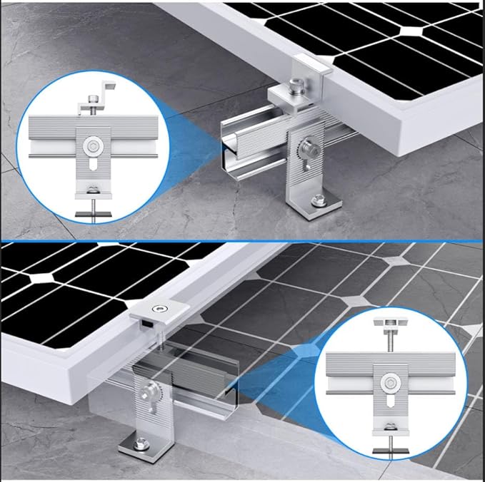 Solar Panel Mounting Bracket Kit, 10Pcs Solar Panel Mount for 1-4pcs Thickness 1.4” Solar Panels, with 10x 6 mini Rails 4X Water Drain Clips for Shingle,Slate,Metal and Tin roof
