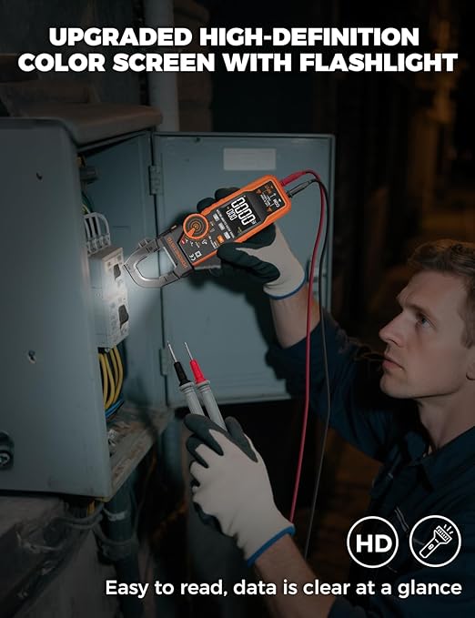Inrush Clamp Meter With Flashlight,CM06Pro Clamp Multimeter,T-RMS 6000 Counts 1000A Amp Meter with VFD,LOZ,NCV,AC/DC Voltage Current,Continuity Capacitance Frequency Resistance Temperature