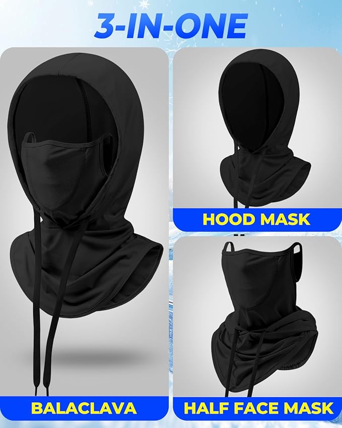3 in 1 Summer Cooling Balaclava Hood Face Mask with Ear Loops Men Women Sun UV Protection Breathable Full Head Cover