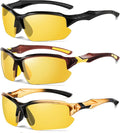 3PACK Polarized Night Vision Glasses for Men Driving Cycling Sport Night Anti Glare Yellow Lens Glasses Lightweight Frame