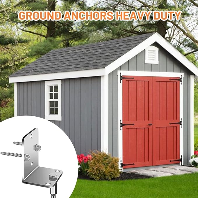 Ground Anchors Shed Anchors 14" Set of 6 Trampoline Stakes Screw in Heavy Duty Mobile Home - Storage Shed Anchor Kit - Playset Swing Anchors - Stakes for Fence,Carport,Garden (Silver, 6 x 14in)