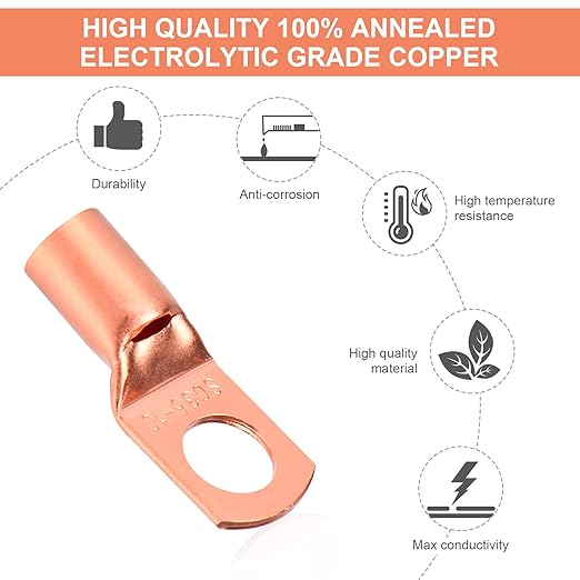 Copper Wire Lugs,Terminal Connectors,Used on AWG12 10 8 6 4 2 Cable,Heat Shrink Set,Bare Copper Eyelets,Ring Terminals Connectors,80Pcs Battery Cable Lugs Ends and 80Pcs Heat Shrink Tubing (160PCS)