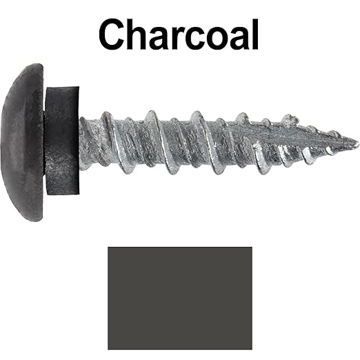 10 x 1 Charcoal - Low Profile Star Head Roofing Screws - HI-LO Thread - Metal to Wood - T25 Torx Drive Head - EPDM Washer. 10 X 250 Bags - 2,500 Screws