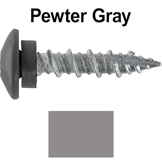 10 x 1 Pewter Gray - Low Profile Star Head Roofing Screws - HI-LO Thread - Metal to Wood - T25 Torx Drive Head - EPDM Washer. 1 x 250 Count Bag - 250 Screws