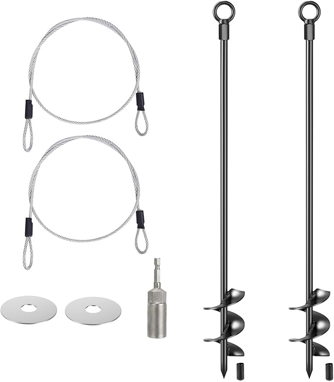 2 Pcs 30" Ground Anchors Shed Anchors Kit Heavy Duty 12mm Solid Steel, Triple-Turn Helix Earth Anchors for Sheds, Carport, Canopy, Gazebo, Trampoline, Mobile Home