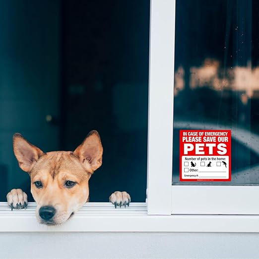 Pet Alert Safety Fire Rescue Sticker, In Case Of Emergency Please Save Our Pets, (4pack) 6x6 Inches, 4 Mil Vinyl Decal Stickers UV Protected, Made in USA by Sigo Signs