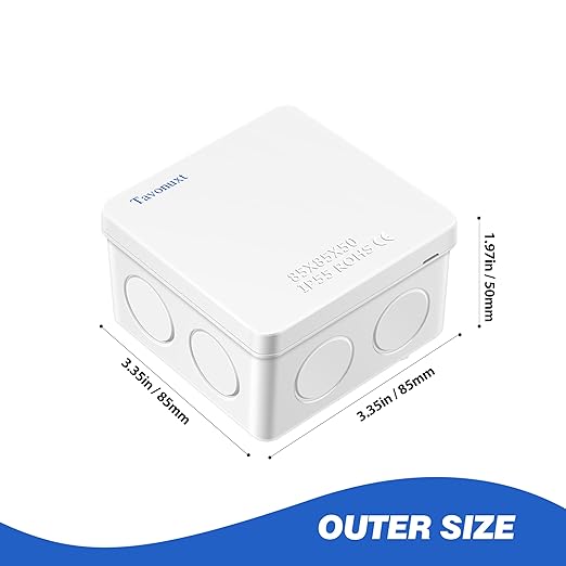Waterproof Electrical Junction Box (3.4"x3.4"x2") with 7 Reserved Holes for Electronics - Sturdy ABS Plastic IP55 Dustproof Project Enclosure - White, (85x85x50mm)