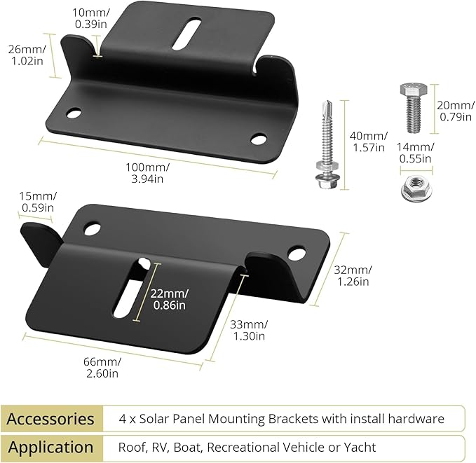 Anbte 4PCS Solar Panel Mounting Z Brackets, Aluminum Solar Panel Mounting Bracket 304 Stainless Steel Screws, Stable, Rust - Resistant, Easy Install for Roof, RV, Boat, Yacht, Black