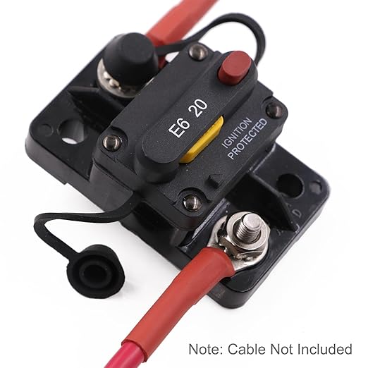 12V 20A Manual Reset Circuit Breaker for Car RV Solar Boat Trolling Motor, 20 Amp Automotive Circuit Breaker Switch Resettable 12 Volt 24V 32V DC, Overload Protection, Waterproof